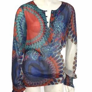 Desigual Blouse Sheer Elastic Waist Bright Med